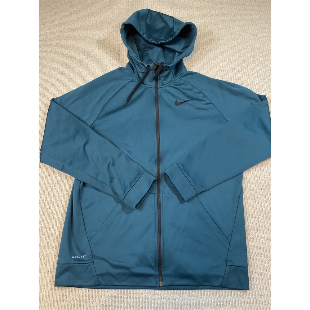 Nike Dri-FIT Men's Large Solid Fleece Full Zip Hoodie Hooded Pockets Dark Teal